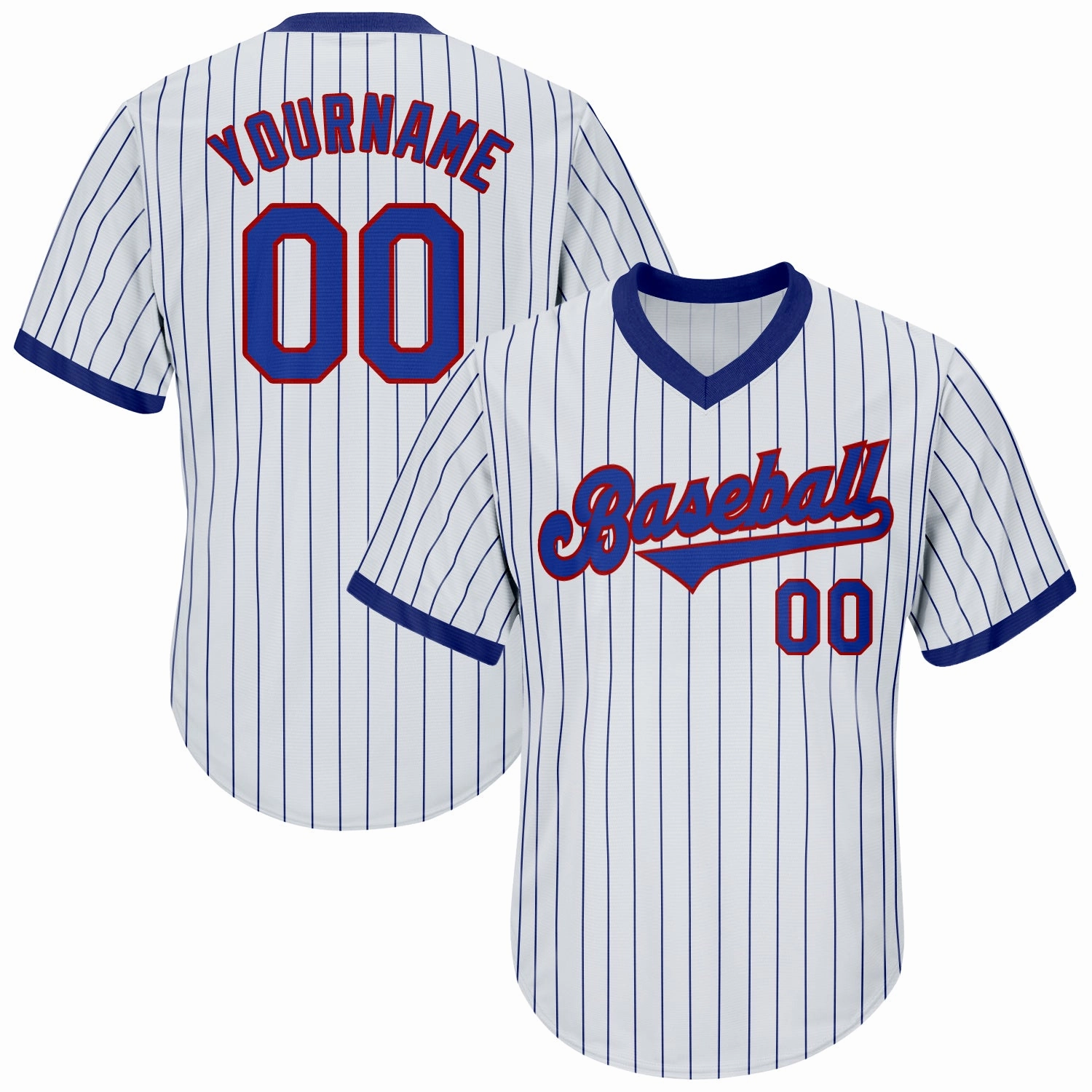 Custom White Royal Pinstripe Royal-Red Authentic Throwback Rib-Knit Baseball Jersey Shirt