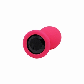 Fetish Pleasure Play Small Pink Silicone Black Jewel Butt Plug