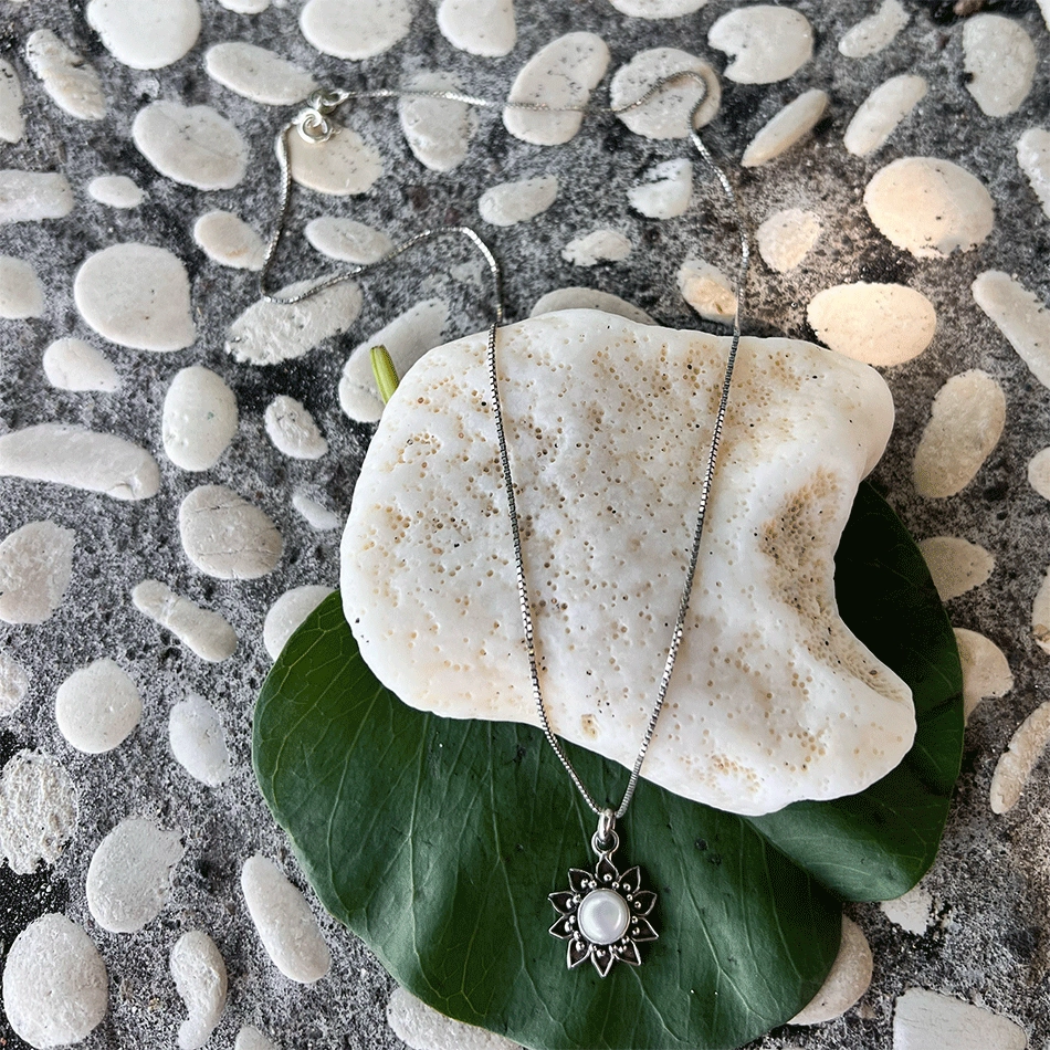 Filigree Flower Pearl Necklace - Sterling Silver, Indonesia
