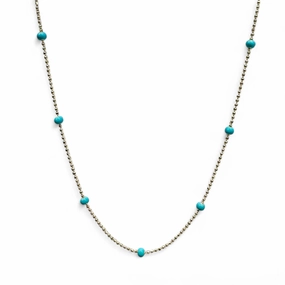 Gold Plated Small Bead Necklace with Turquoise Beads By The Yard
