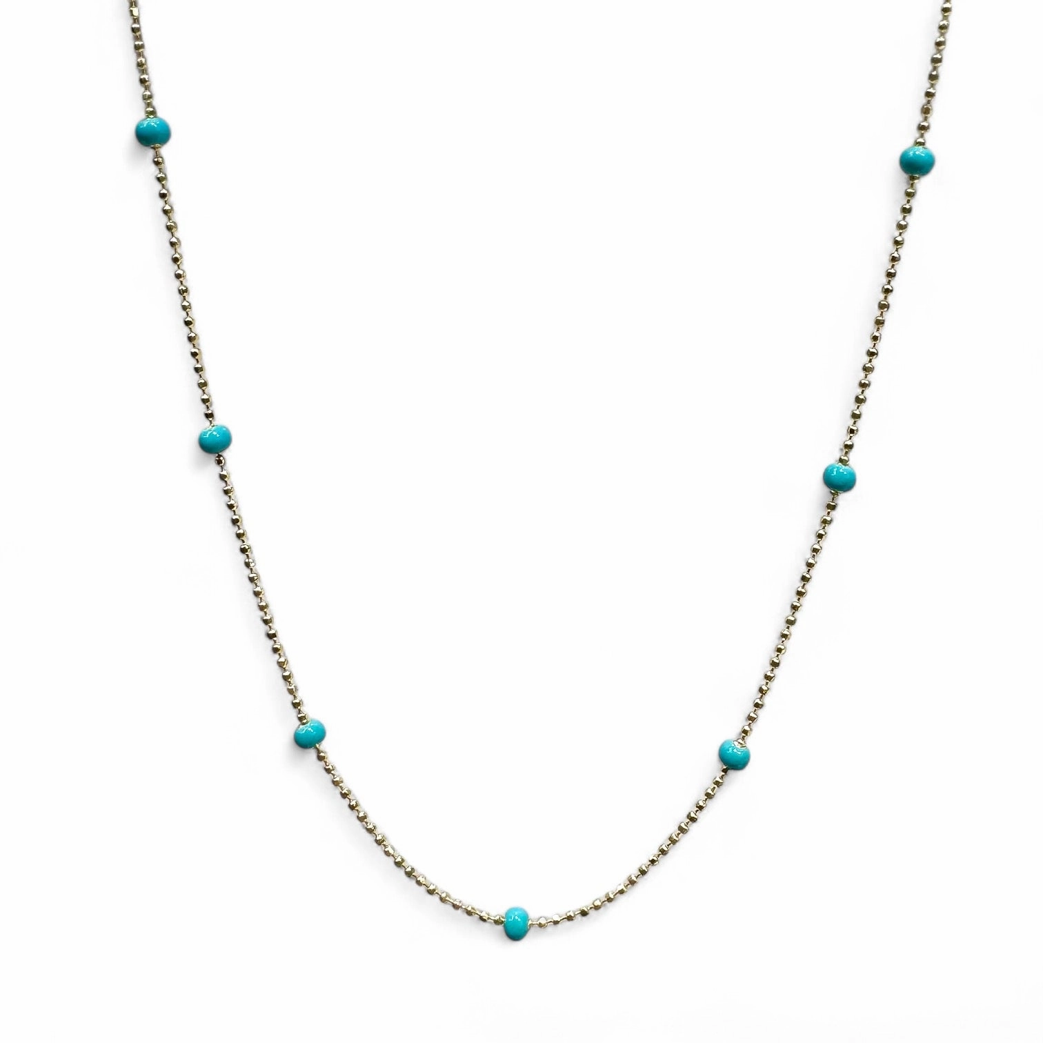 Gold Plated Small Bead Necklace with Turquoise Beads By The Yard