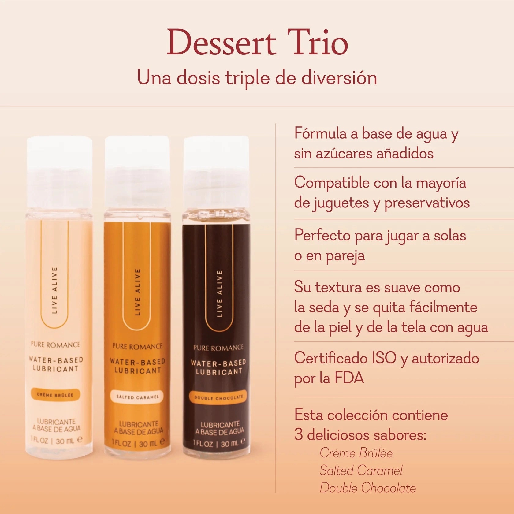 Just Like Me Lubricant - Dessert Trio - Double Chocolate, Crème Brûlée, & Salted Caramel - IN STOCK - 1 LEFT! - Pure Romance