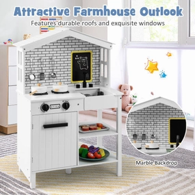 Kids Wooden Kitchen Play Set With Storage Shelves and Accessories-White