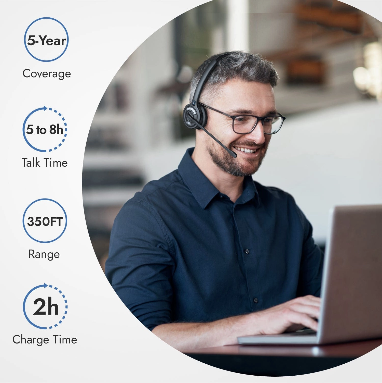 Leitner LH370 Wireless Headset – Works With Your Office Phone, Computer, and Cell Phone