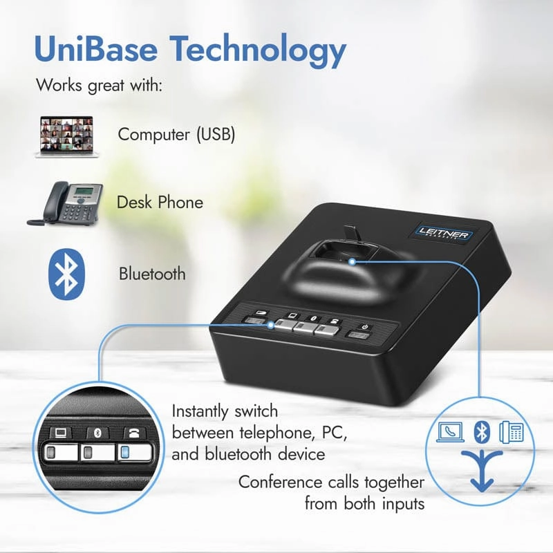 Leitner LH370 Wireless Headset – Works With Your Office Phone, Computer, and Cell Phone