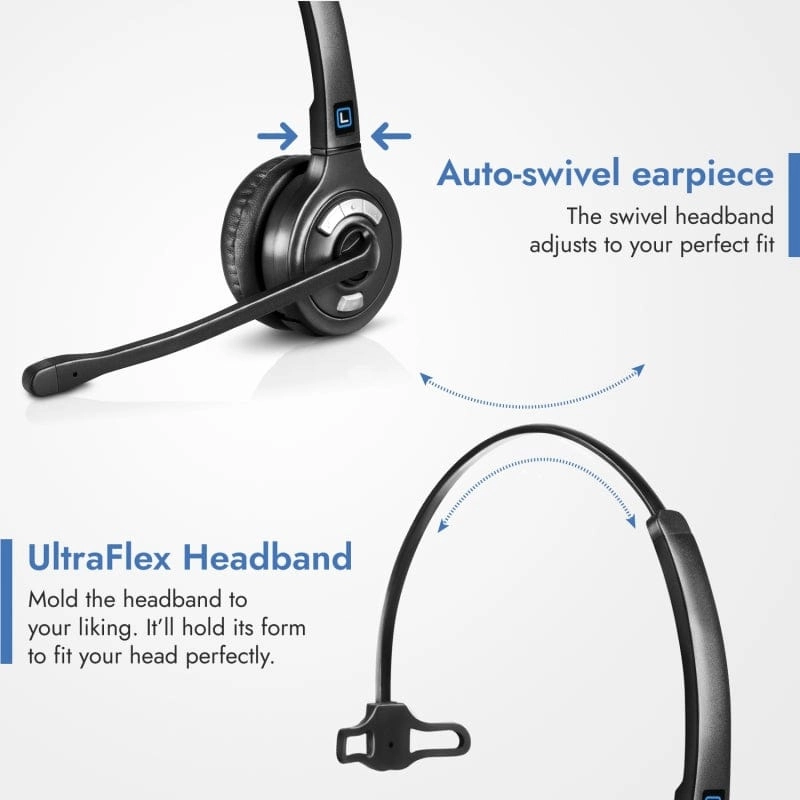 Leitner LH370 Wireless Headset – Works With Your Office Phone, Computer, and Cell Phone