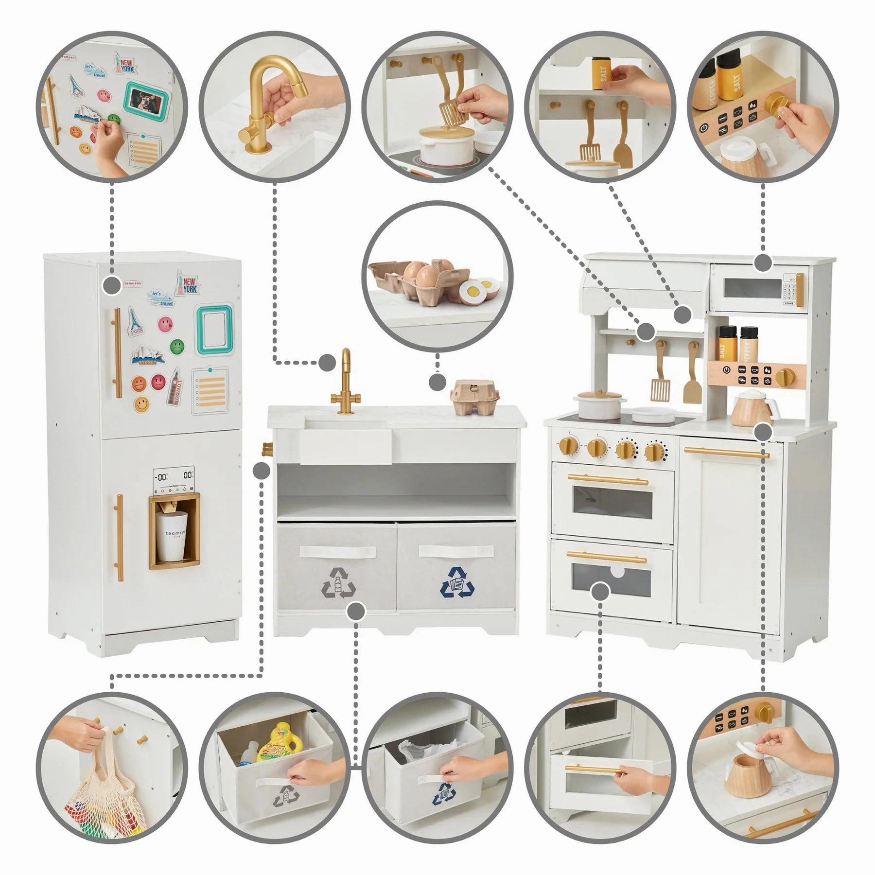 LITTLE CHEF ATLANTA LARGE MODULAR PLAY KITCHEN - WHITE/GOLD