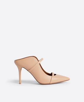 Maureen 85 Beige Leather Heeled Mules