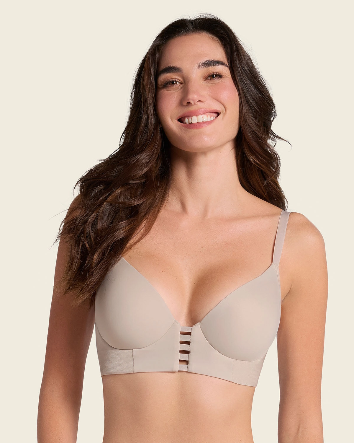 Memory Foam Push-Up Underwire Bustier Bra with Strappy Front