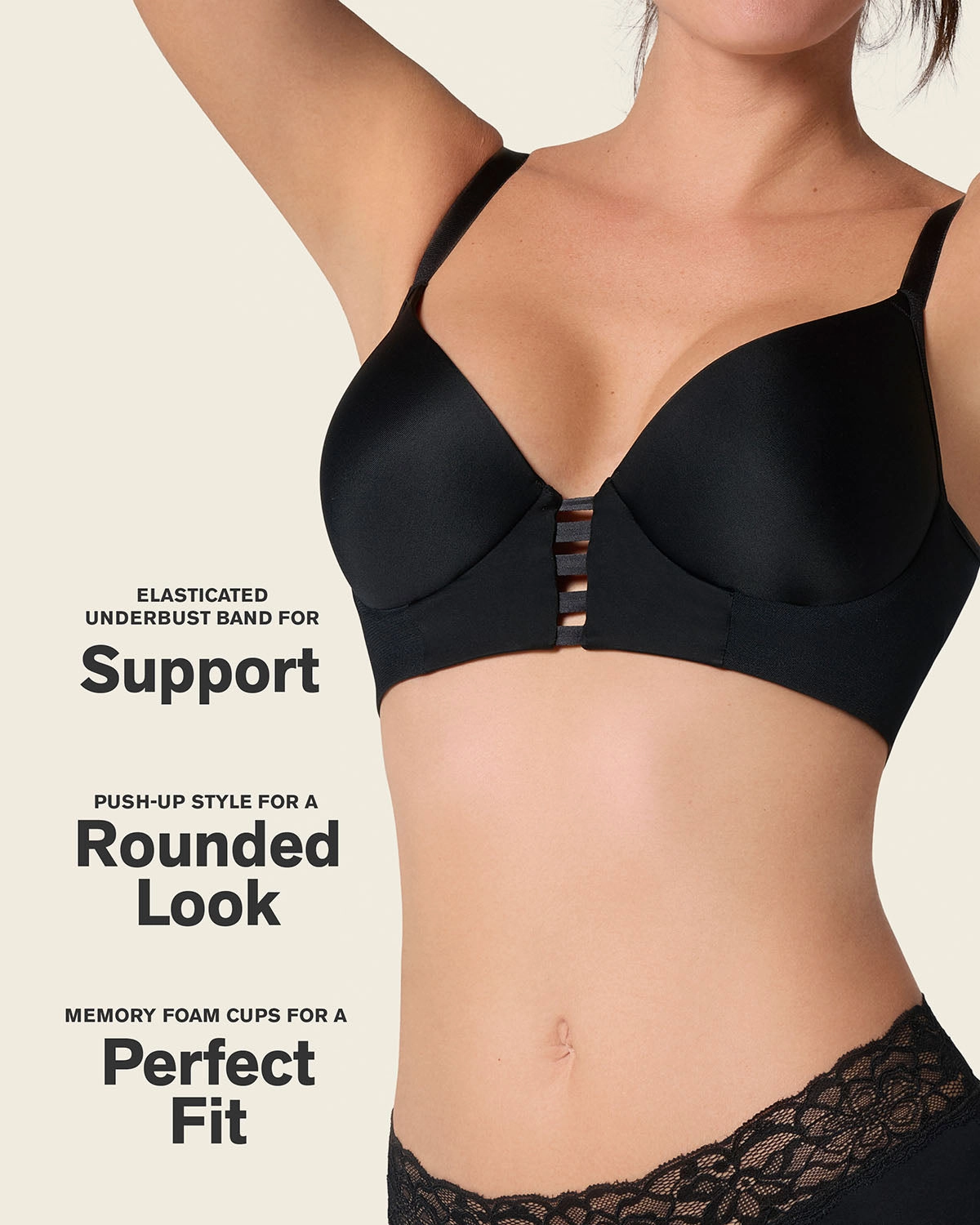 Memory Foam Push-Up Underwire Bustier Bra with Strappy Front