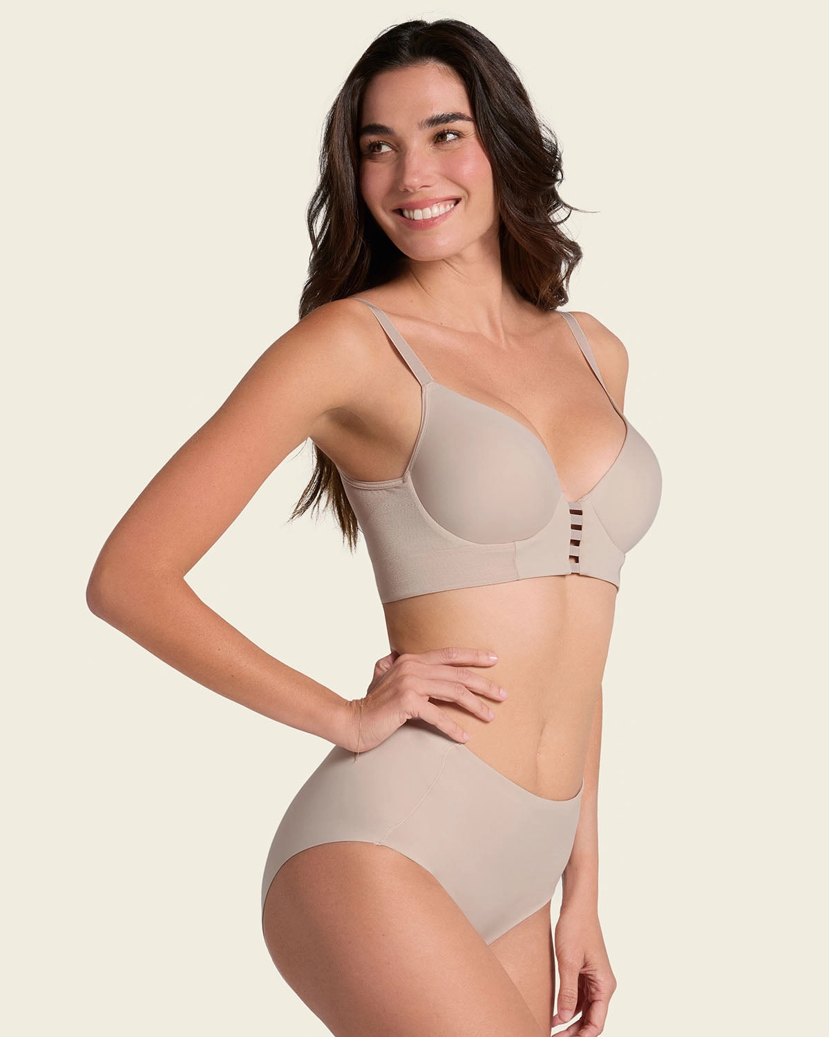Memory Foam Push-Up Underwire Bustier Bra with Strappy Front