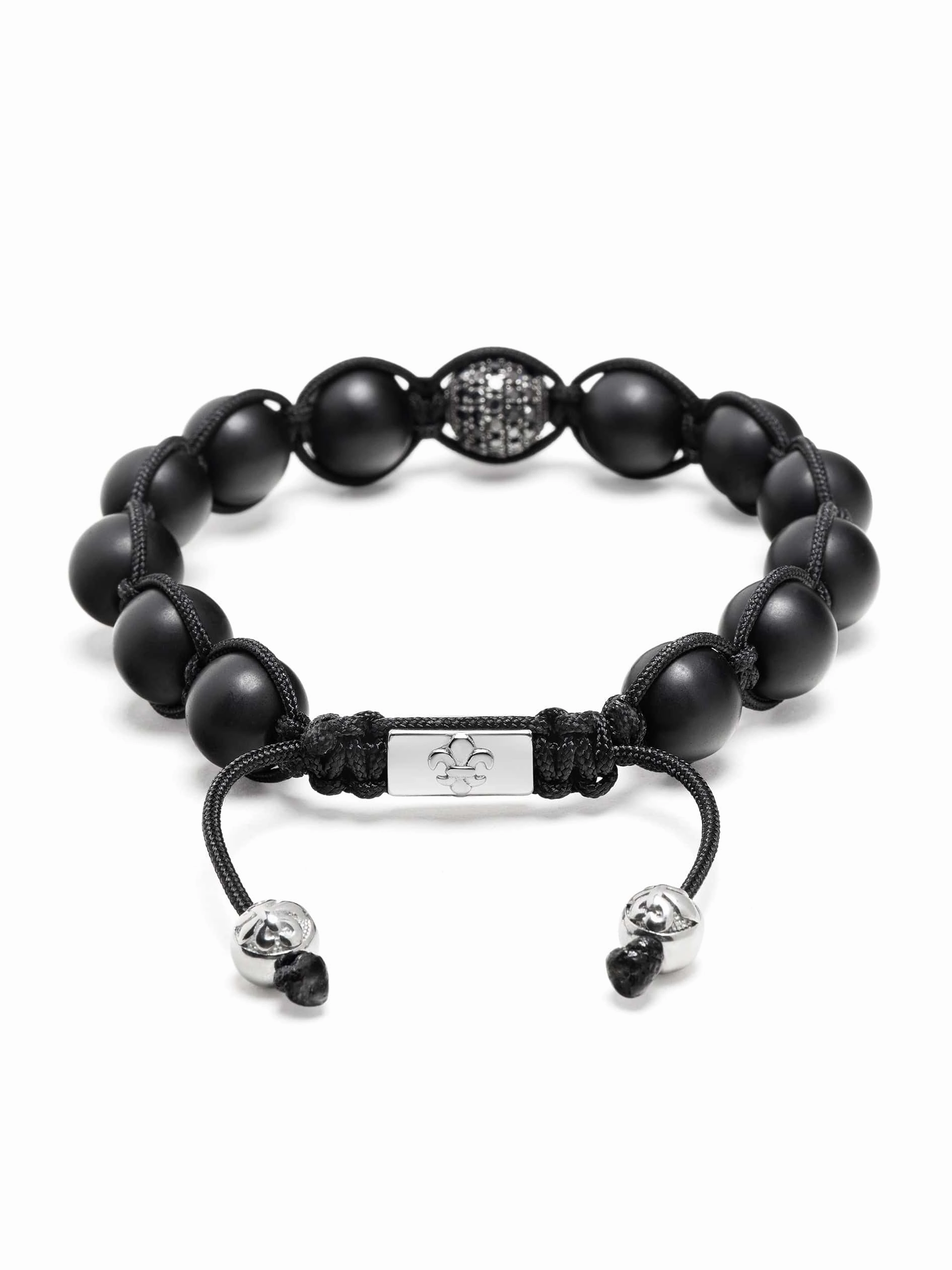 Men's Black Diamond Beaded Bracelet with Matte Onyx and Sterling Silver