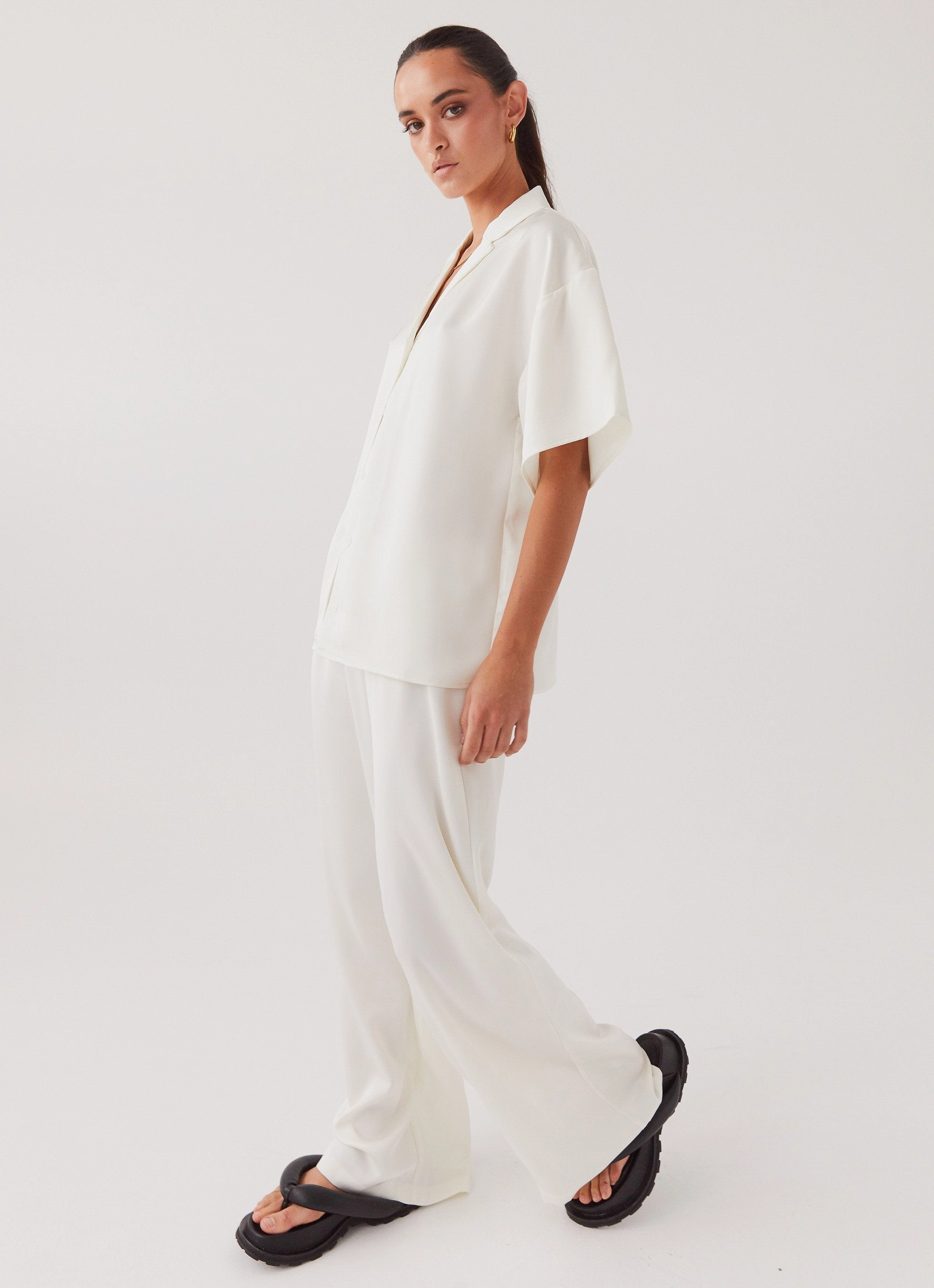 Palm Cove Satin Pants - Pearl Dove