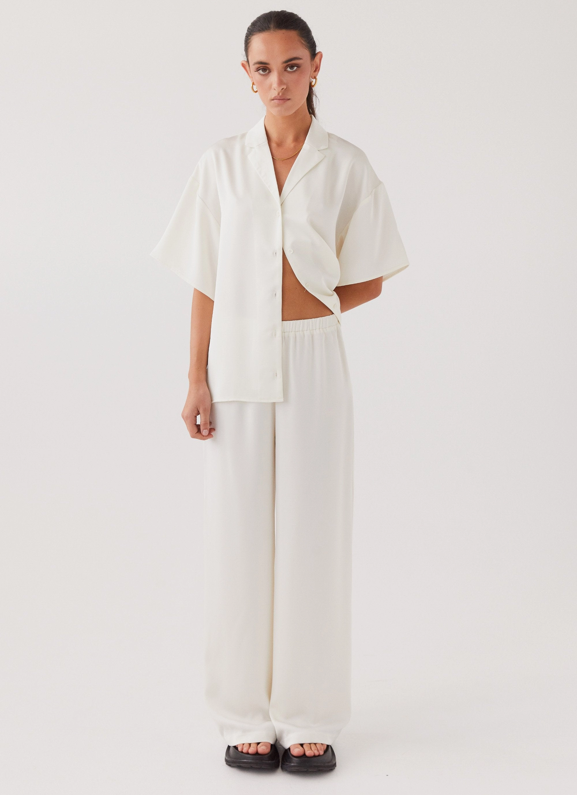 Palm Cove Satin Pants - Pearl Dove