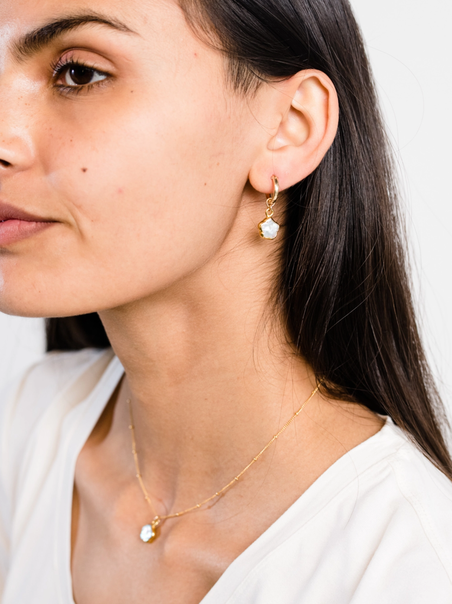 Pearl Flower Huggie Hoops