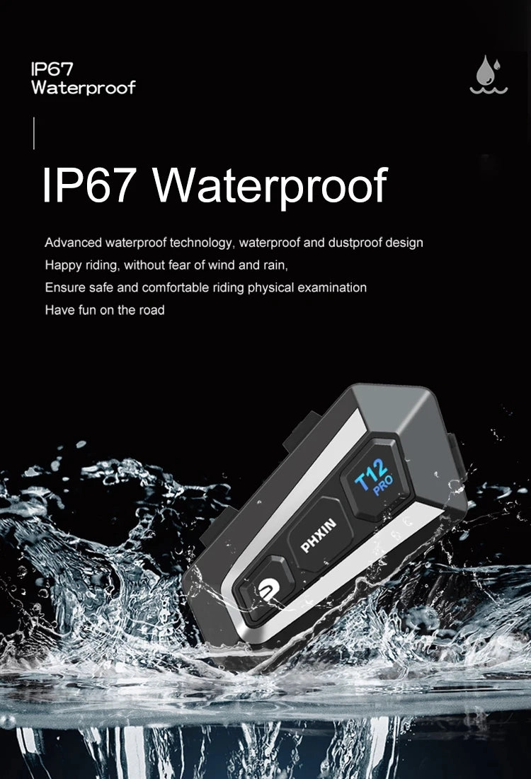 PHXIN T12 Pro Mesh Bluetooth Intercom Single Sound & Music Sharing