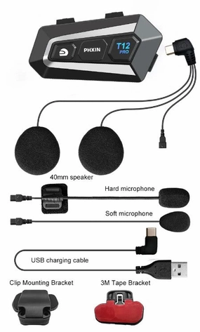 PHXIN T12 Pro Mesh Bluetooth Intercom Single Sound & Music Sharing
