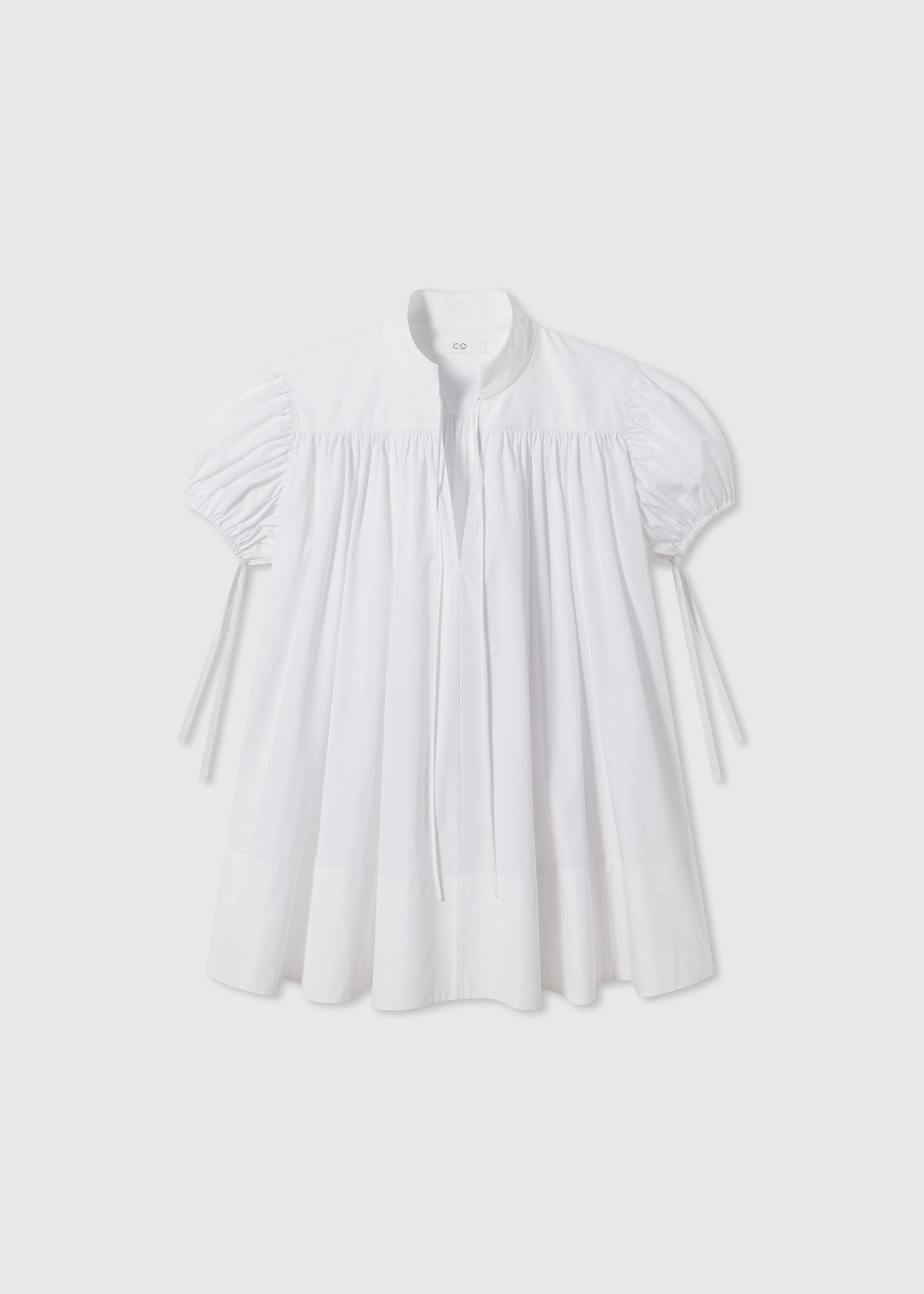 Puff Sleeve Gathered Shirt in Cotton Poplin - White