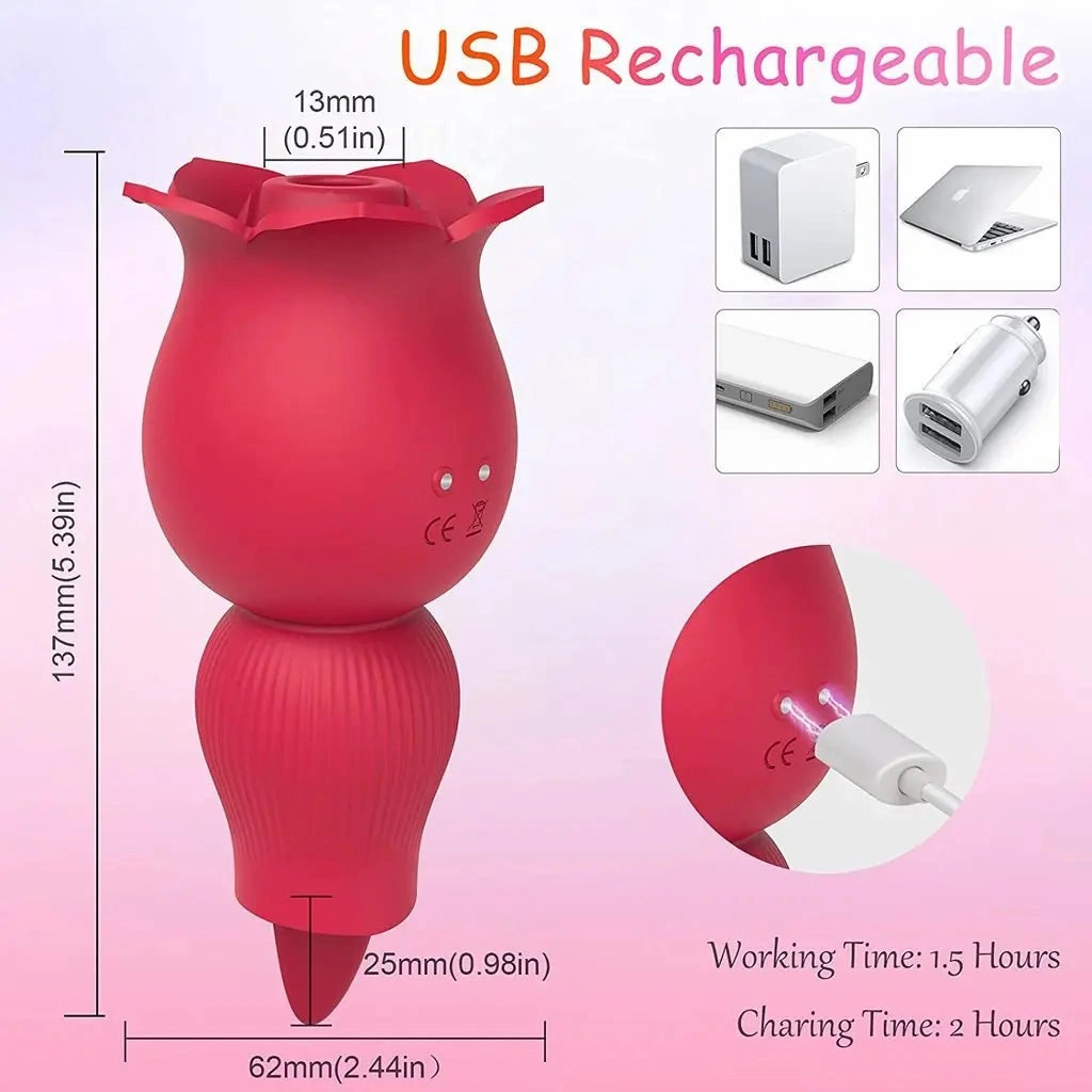 Quusvik 2-in-1 Rose Sucking Vibrator with Tongue Simulation for Women