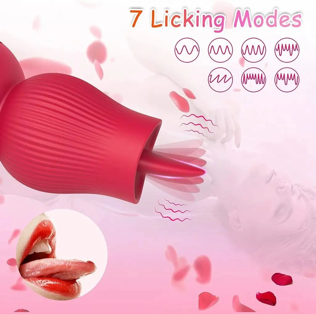 Quusvik 2-in-1 Rose Sucking Vibrator with Tongue Simulation for Women