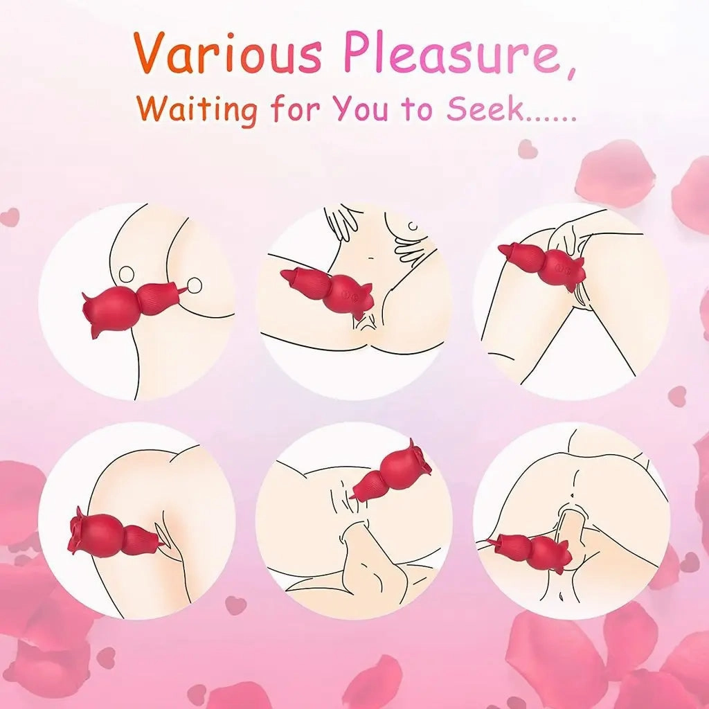 Quusvik 2-in-1 Rose Sucking Vibrator with Tongue Simulation for Women