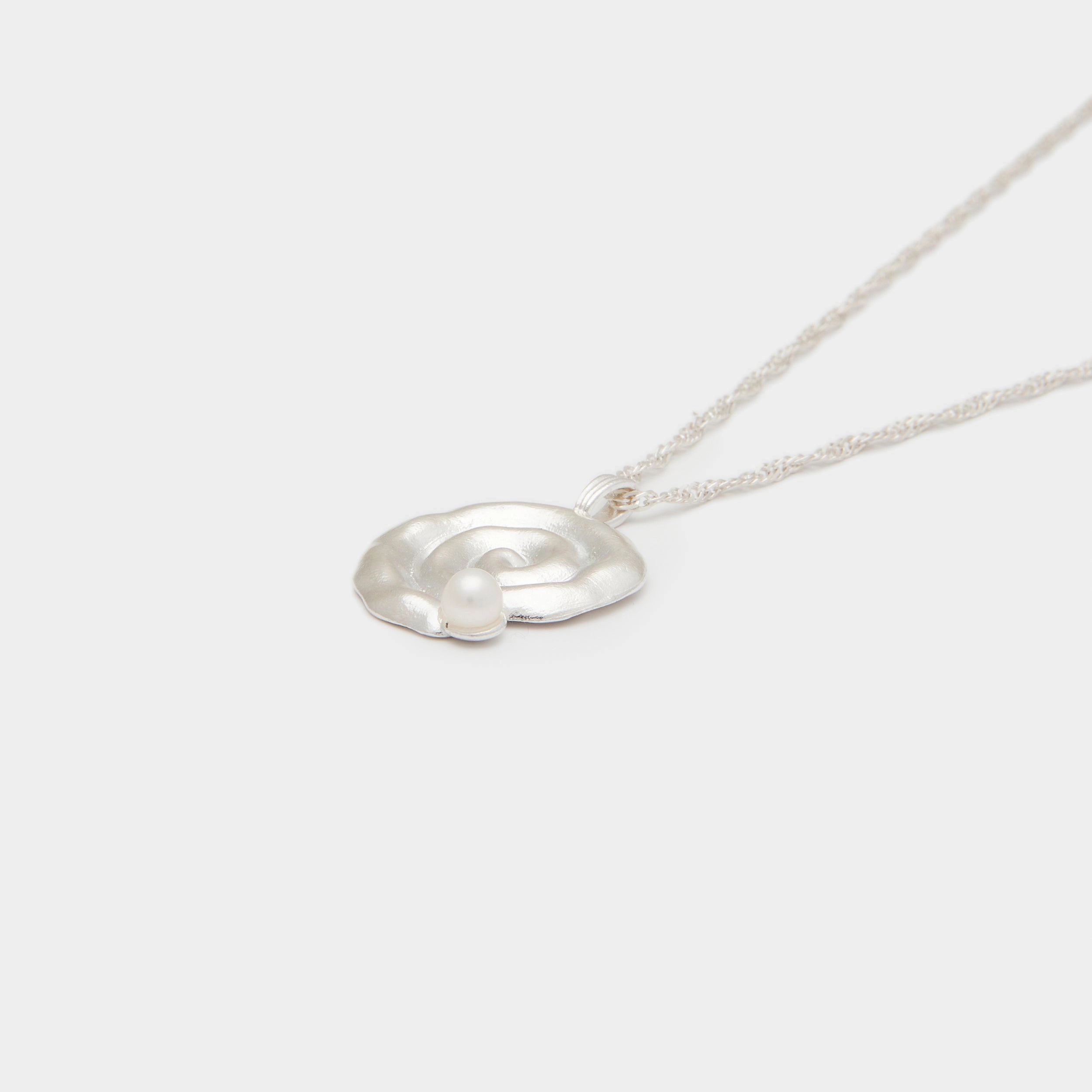 Sacred Spiral Freshwater Pearl Necklace in Silver