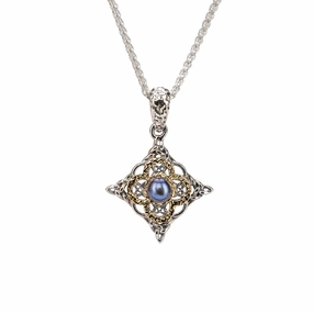 Silver and 10k Gold Aphrodite Small Pendant - Peacock Fresh Water Pearl