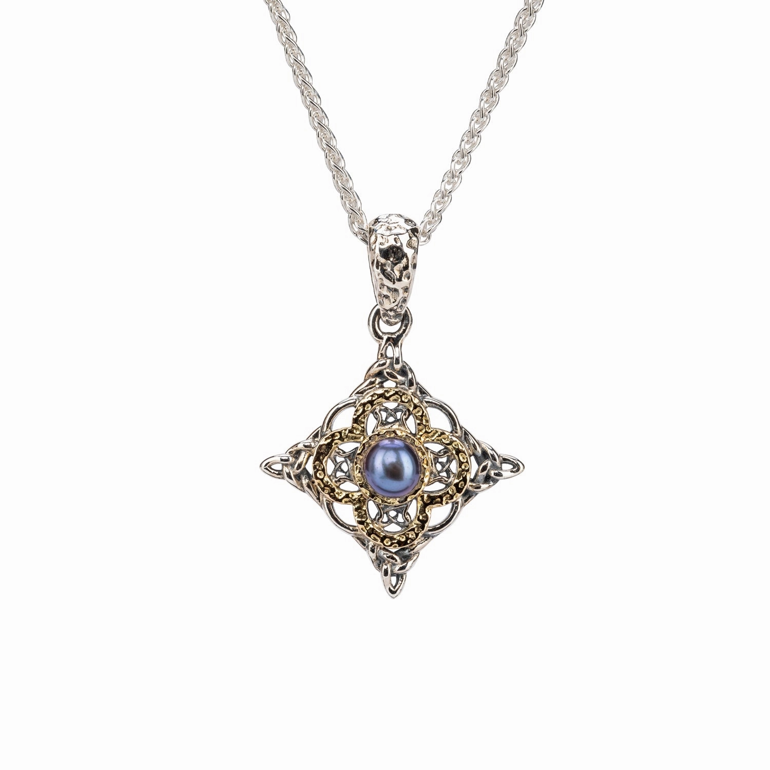 Silver and 10k Gold Aphrodite Small Pendant - Peacock Fresh Water Pearl