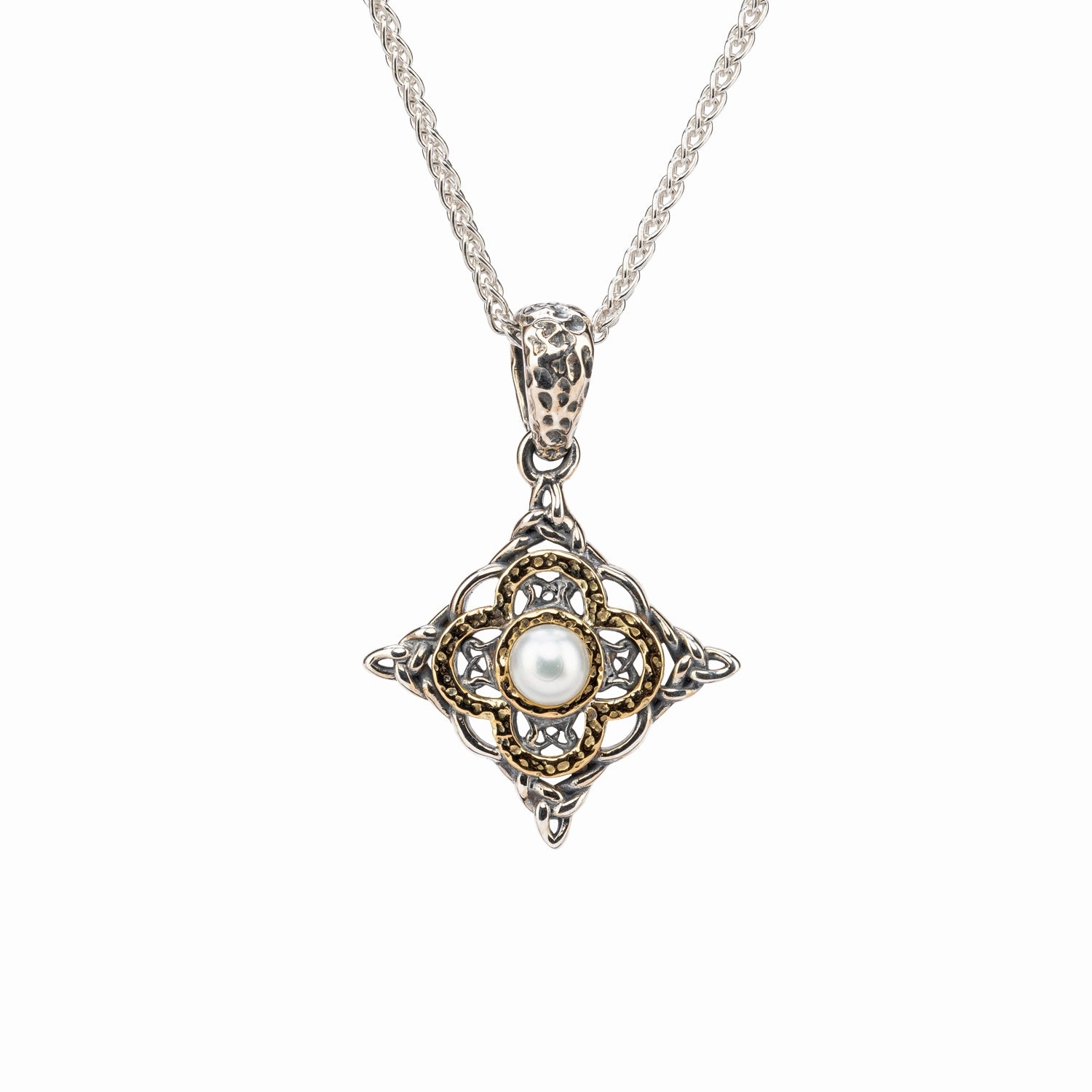 Silver and 10k Gold Aphrodite Small Pendant - White Fresh Water Pearl