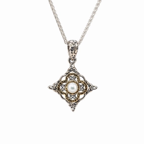 Silver and 10k Gold Aphrodite Small Pendant - White Fresh Water Pearl