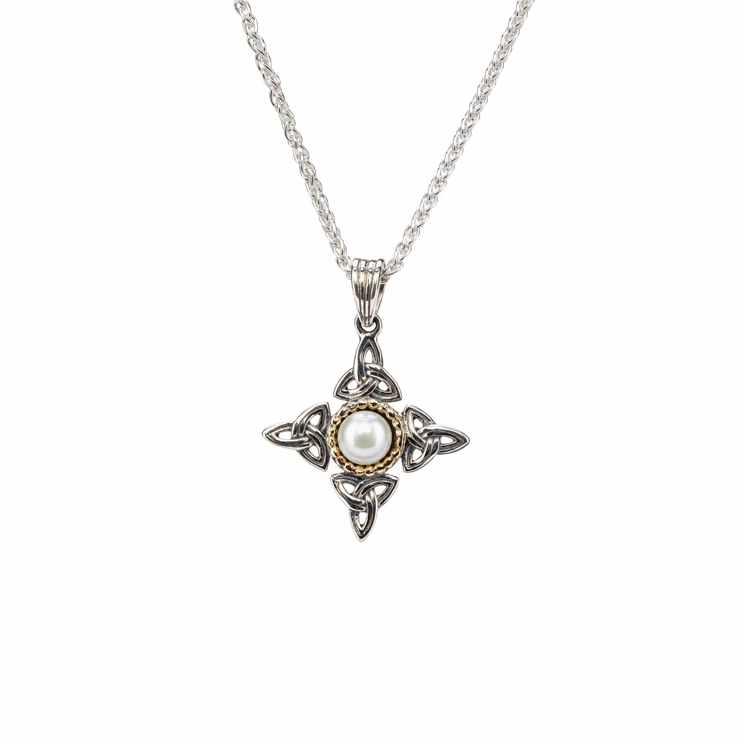 Silver and 10k Gold Aphrodite Small Trinity Pendant - White Fresh Water Pearl