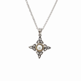 Silver and 10k Gold Aphrodite Small Trinity Pendant - White Fresh Water Pearl