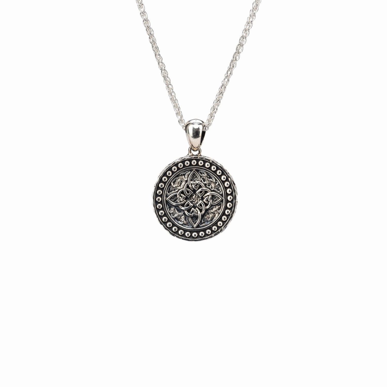Silver and 10k Gold Celestial Medallion Small Pendant - Cubic Zirconia