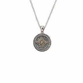 Silver and 10k Gold Celestial Medallion Small Pendant - Cubic Zirconia