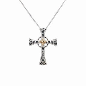 Silver and 10k Gold Celtic Cross Pendant Small