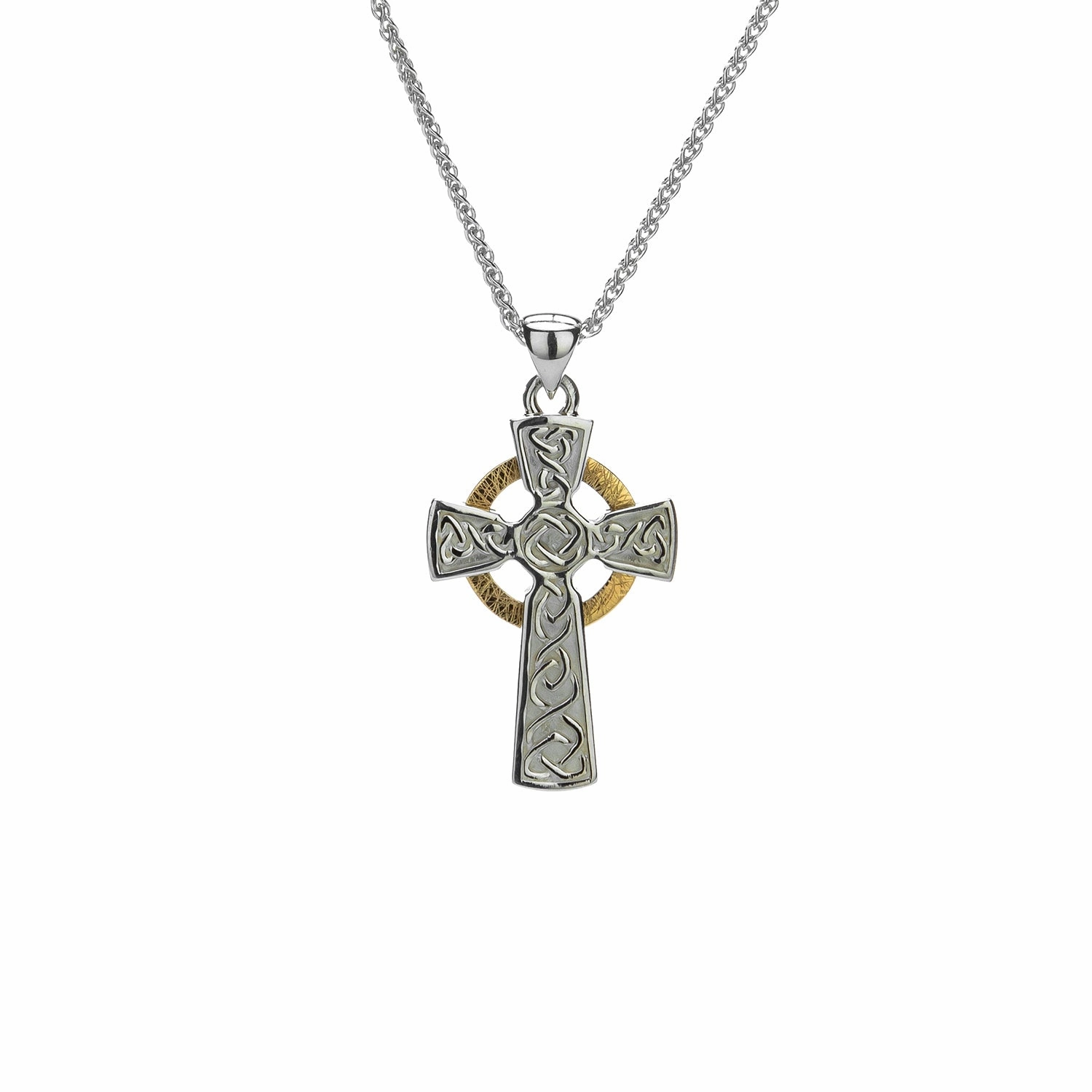 Silver and 10k Gold Circle Celtic Cross Pendant Small - Oxidized Sterling/Sterling/Darkened Sterling