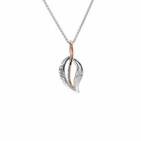 Silver and 10k Rose Gold Trinity Leaf Pendant-White Sapphire- Small