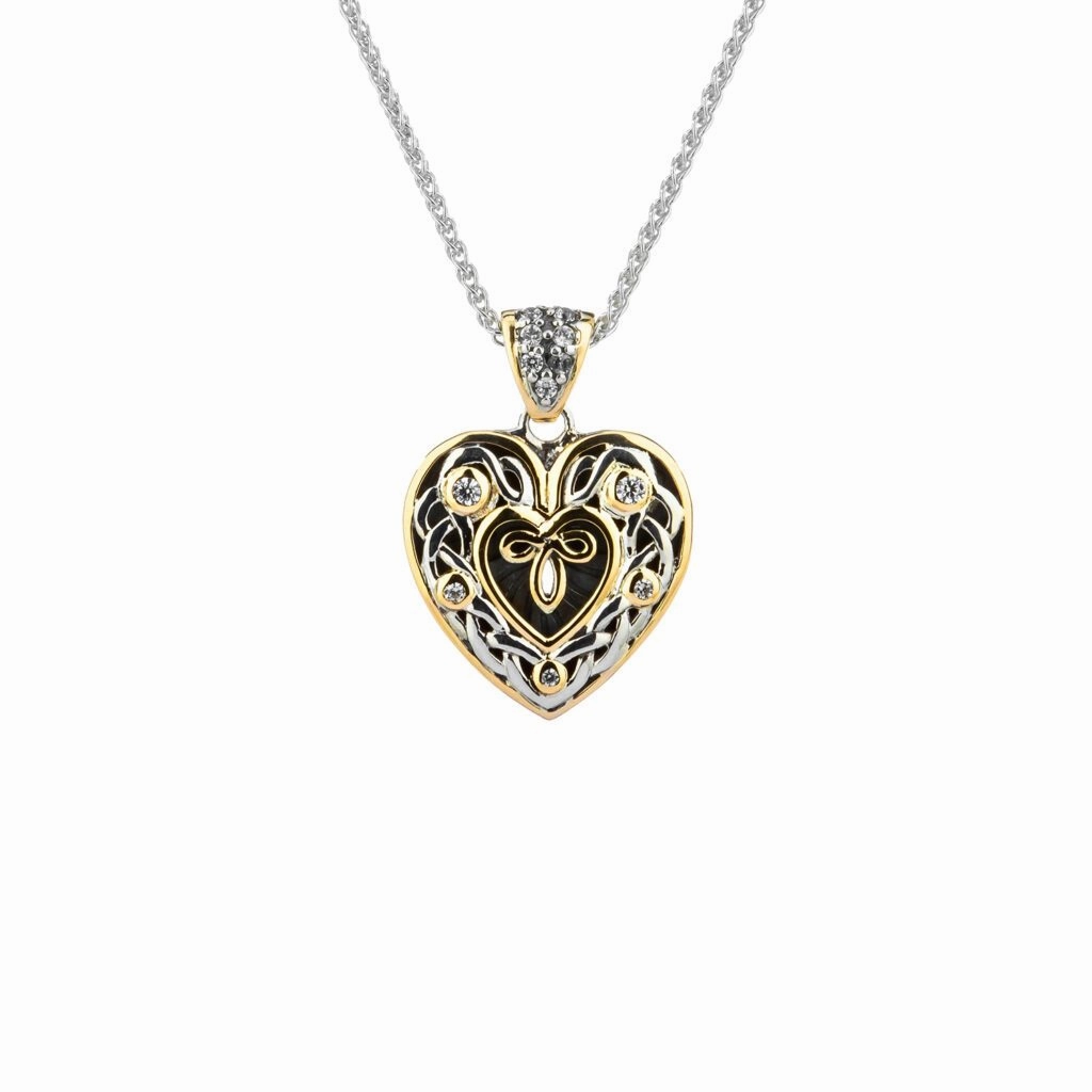 Silver and 10k Yellow or Rose Gold Celtic Heart Pendant - Small