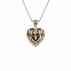 Silver and 10k Yellow or Rose Gold Celtic Heart Pendant - Small
