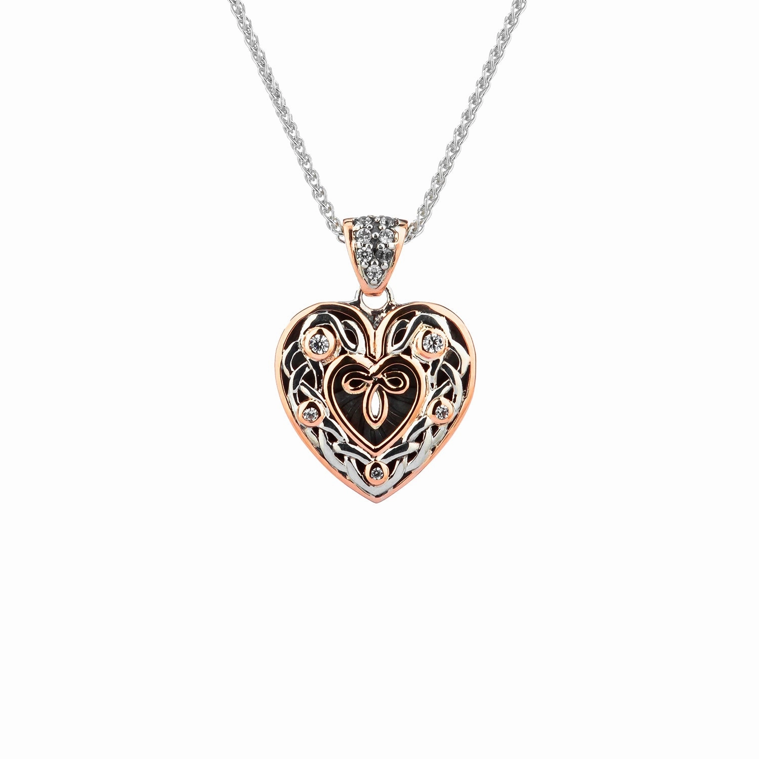 Silver and 10k Yellow or Rose Gold Celtic Heart Pendant - Small