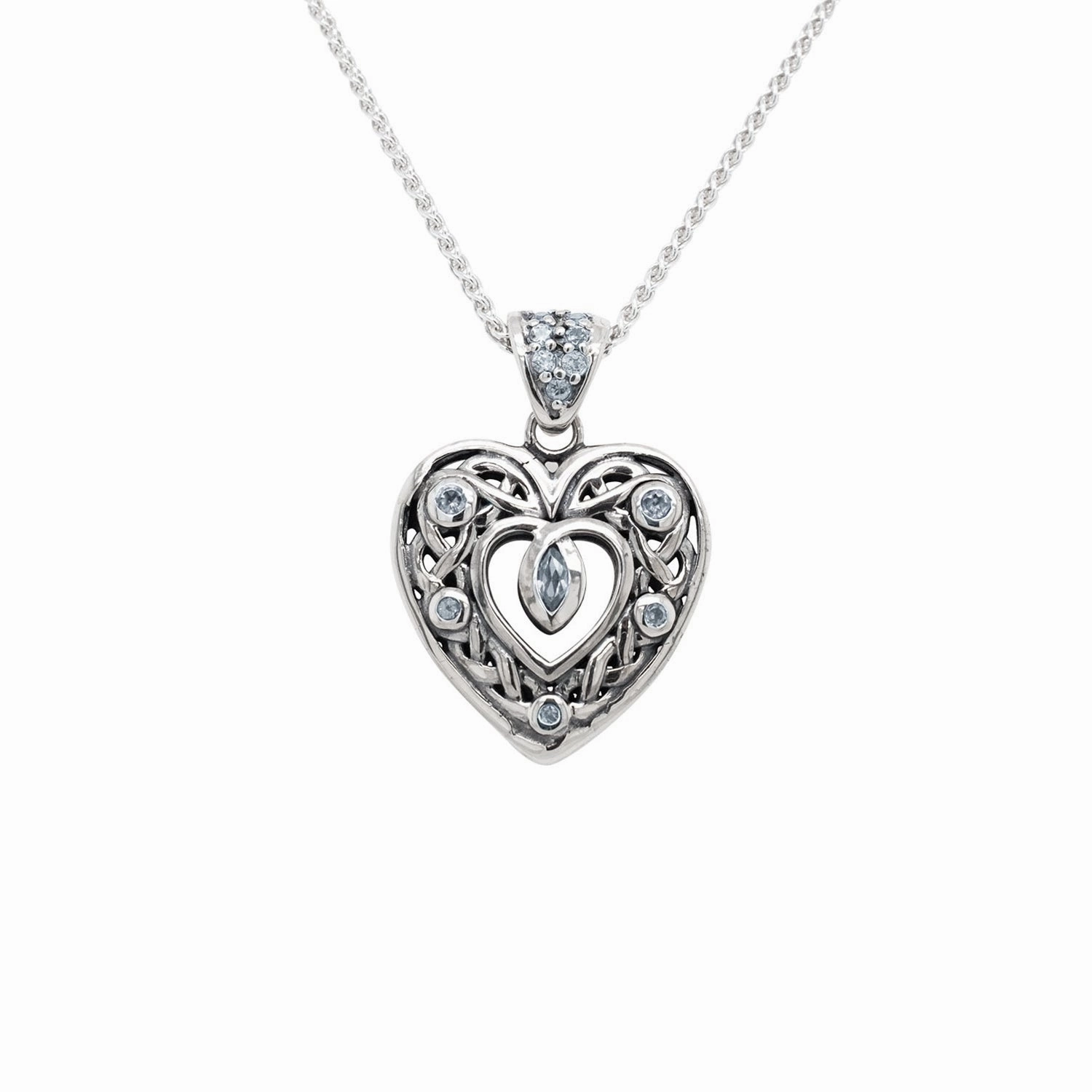 Silver Celtic Heart Pendant Small - Topaz/Cubic Zirconia/Rhodolite