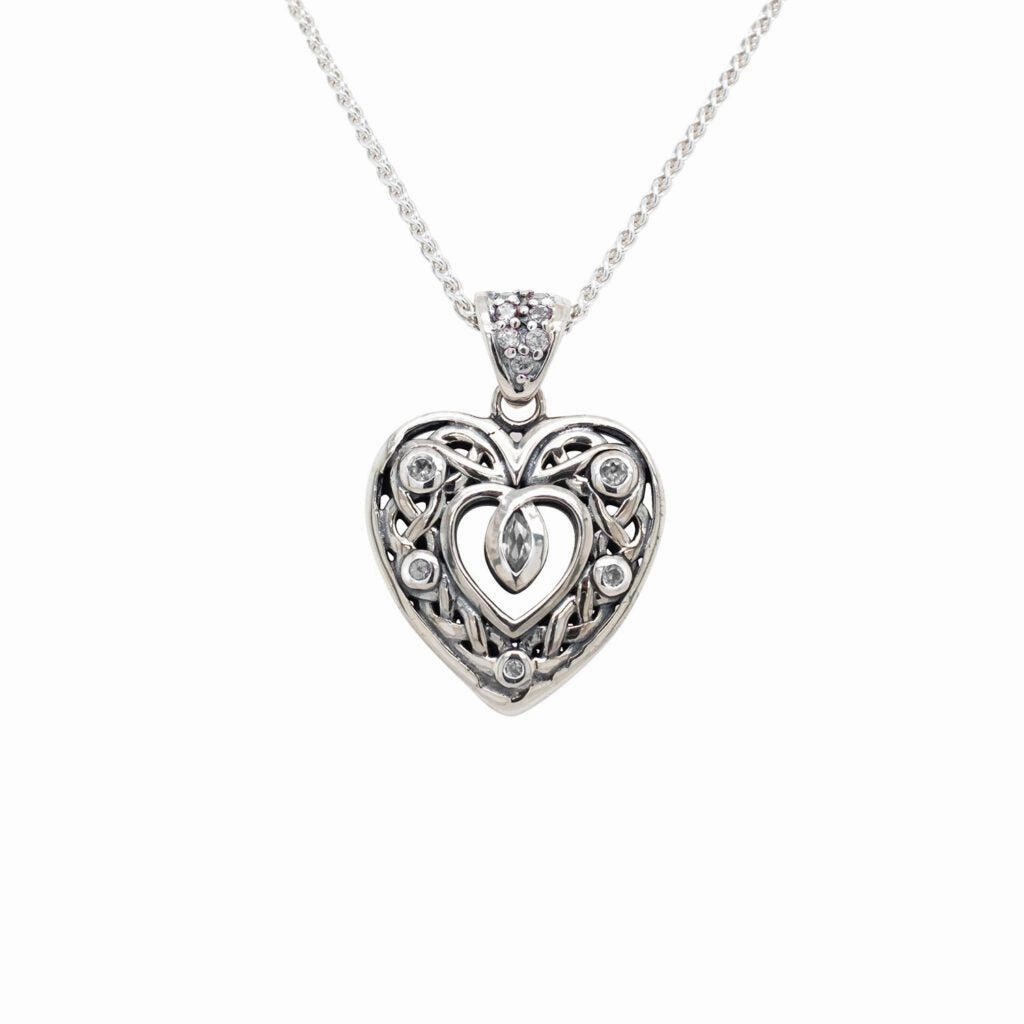 Silver Celtic Heart Pendant Small - Topaz/Cubic Zirconia/Rhodolite