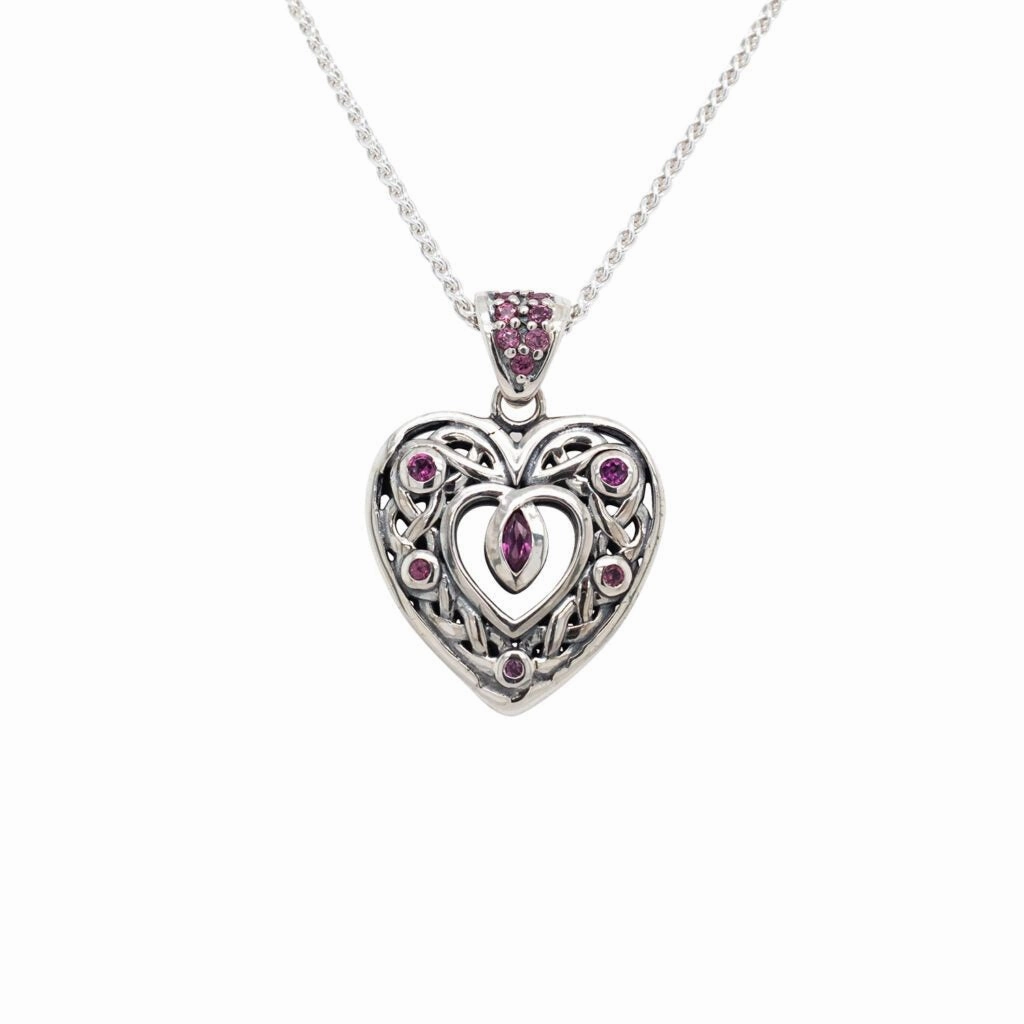 Silver Celtic Heart Pendant Small - Topaz/Cubic Zirconia/Rhodolite