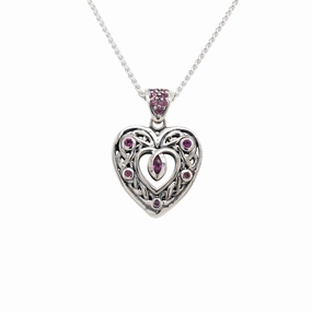 Silver Celtic Heart Pendant Small - Topaz/Cubic Zirconia/Rhodolite