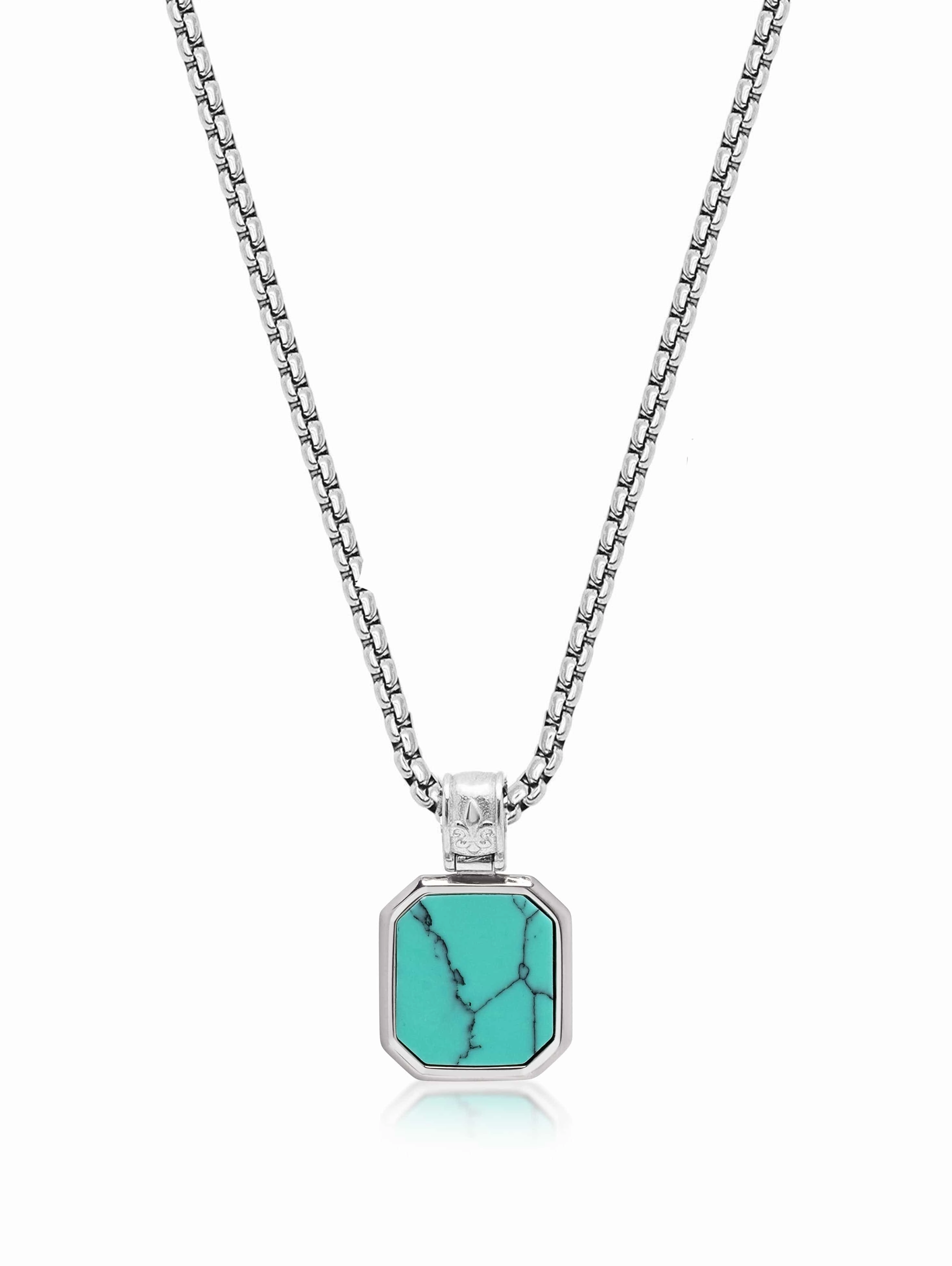 Silver Necklace with Square Turquoise Pendant