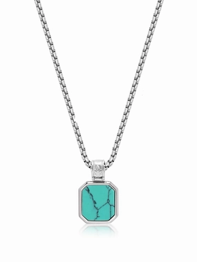 Silver Necklace with Square Turquoise Pendant