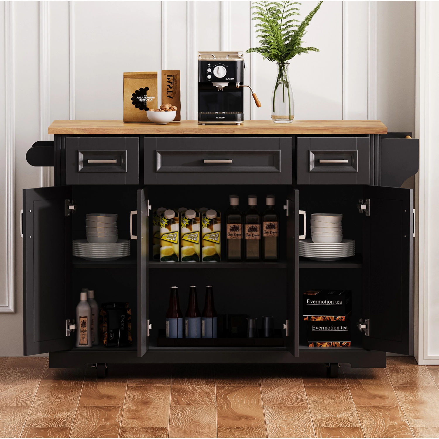 Streamdale 54" Kitchen Island Cart, Drop Leaf, Storage