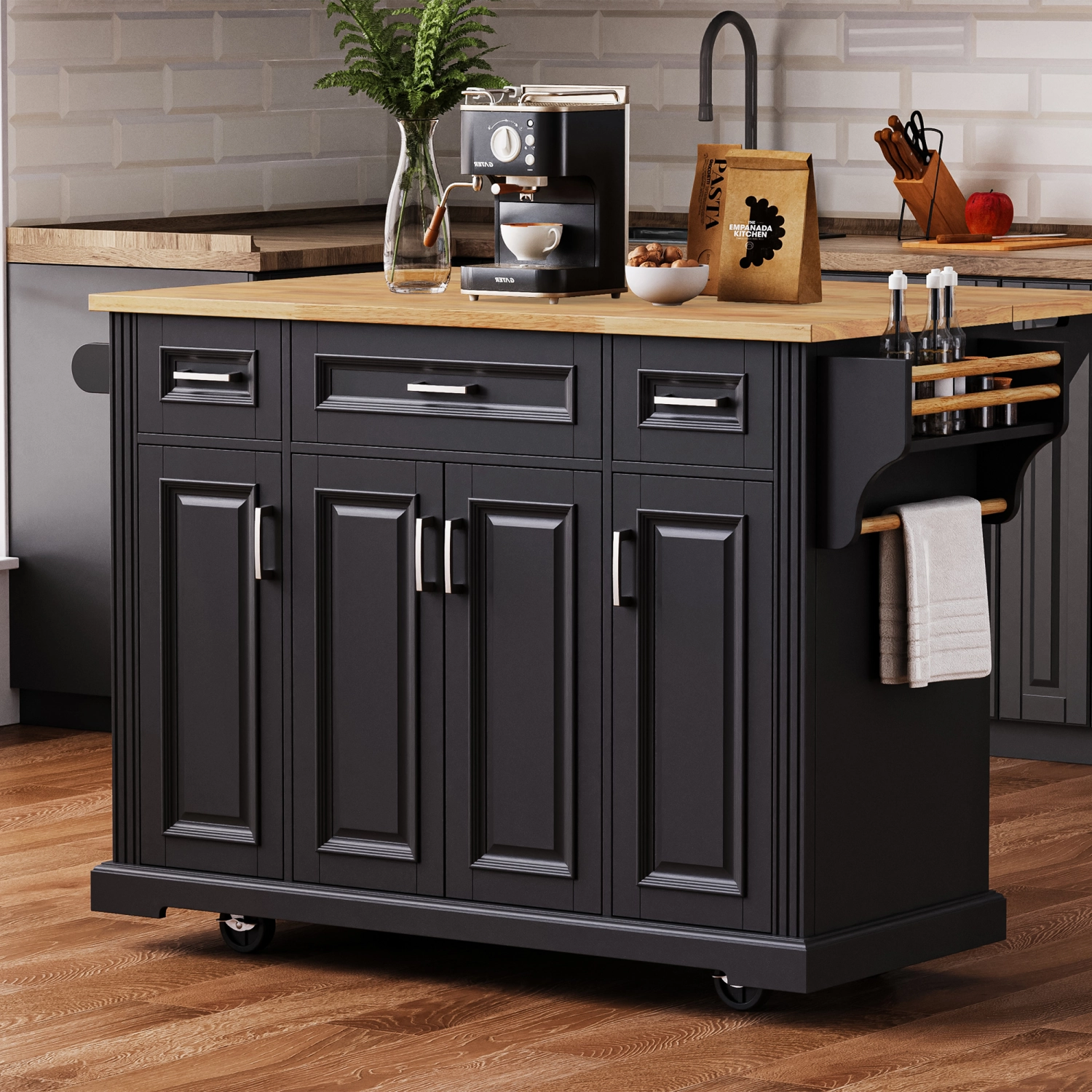 Streamdale 54" Kitchen Island Cart, Drop Leaf, Storage
