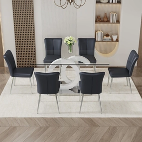 Streamdale 6-Piece Dining Set 63" Glass Table and 6 Striped Chairs
