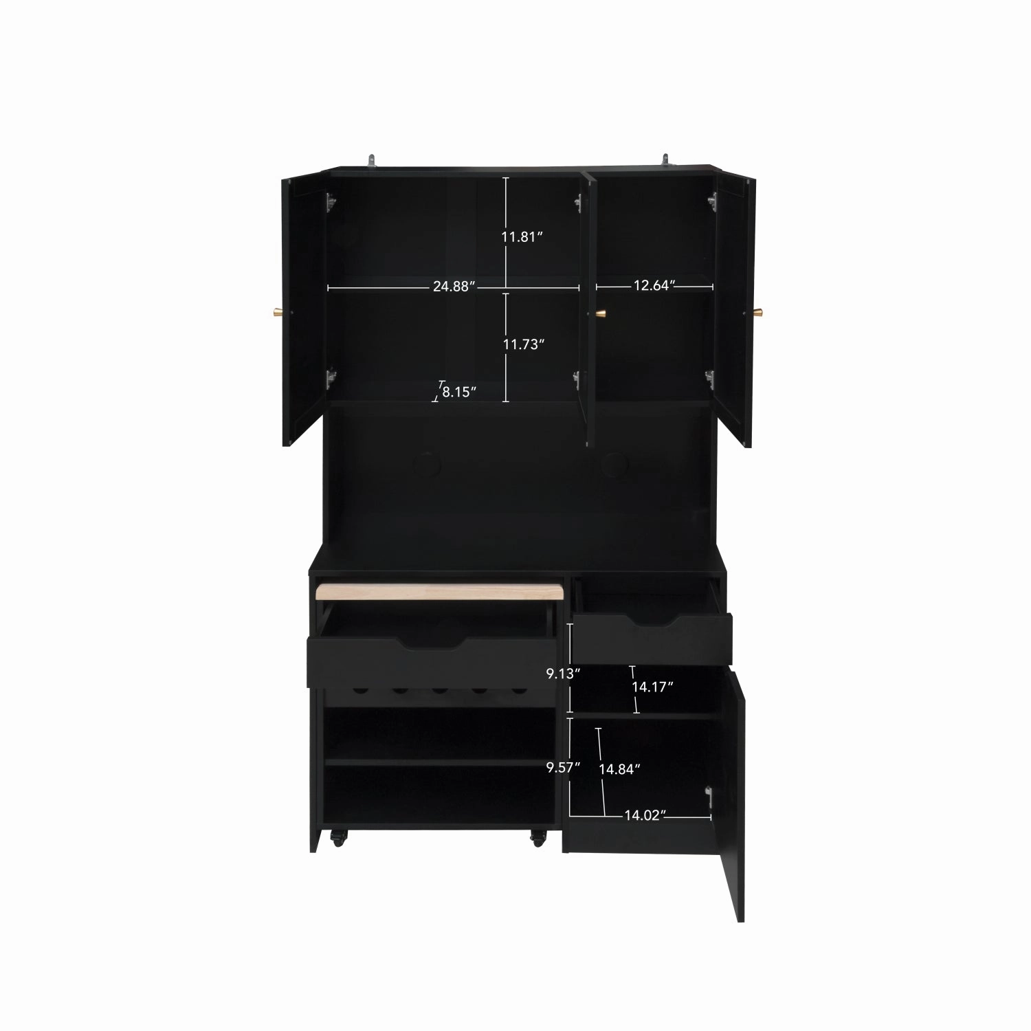 Streamdale Black Kitchen Pantry Cabinet w/ Rattan Doors & Microwave Stand